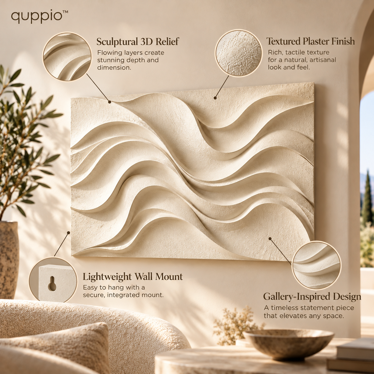 quppio Flowing Wave Wall Sculpture Dark Gallery Luxury