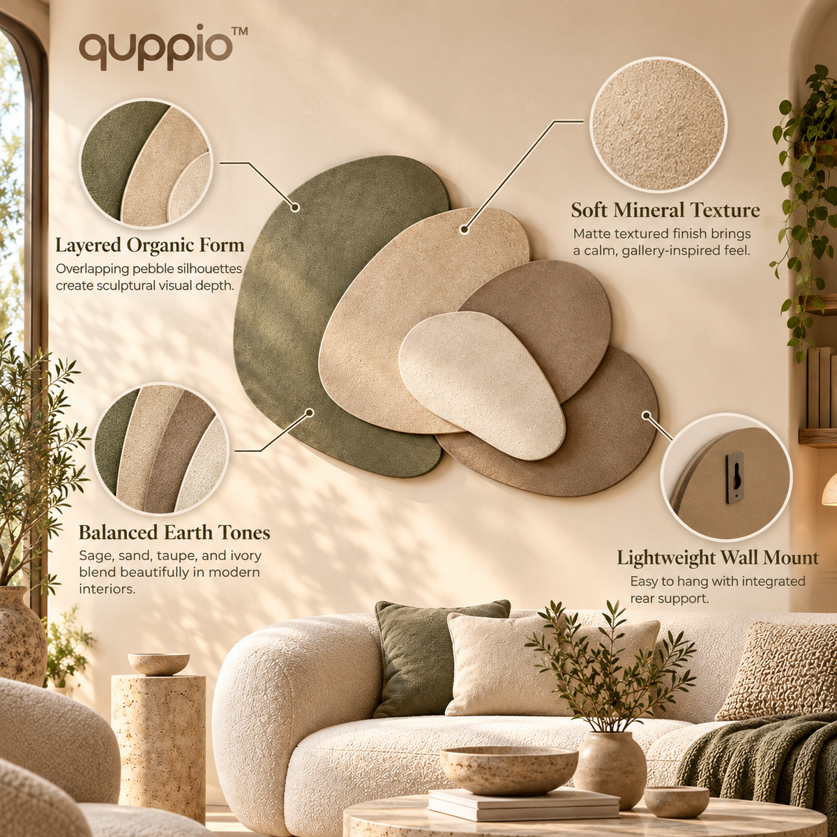 quppio Pebble Layers Wall Decor Dark Gallery Luxury