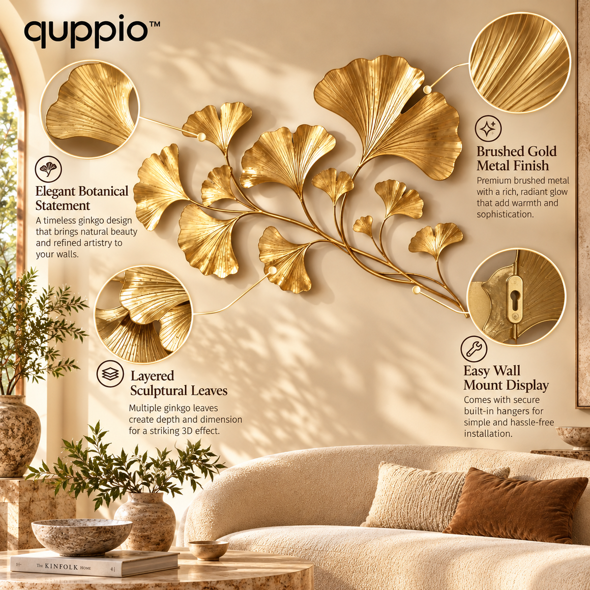 quppio Golden Ginkgo Wall Art Dark Gallery Luxury
