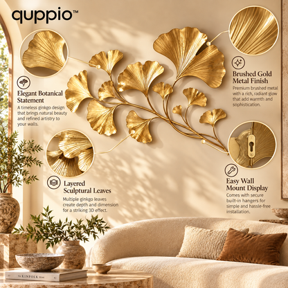 quppio Golden Ginkgo Wall Art Dark Gallery Luxury