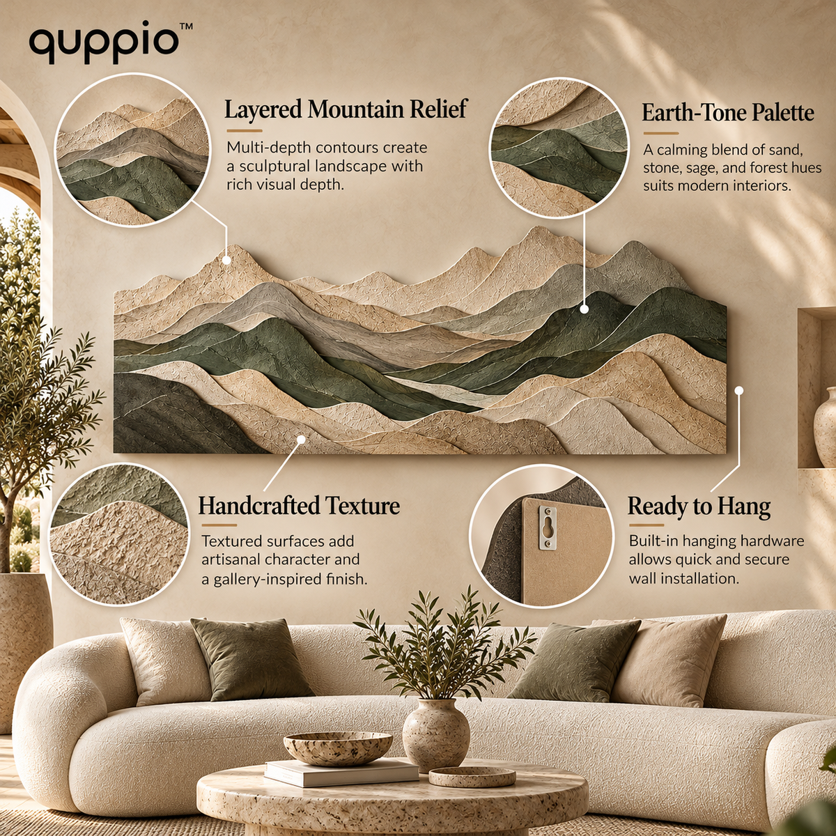 quppio Mountain Layers Wall Sculpture Dark Gallery Luxury